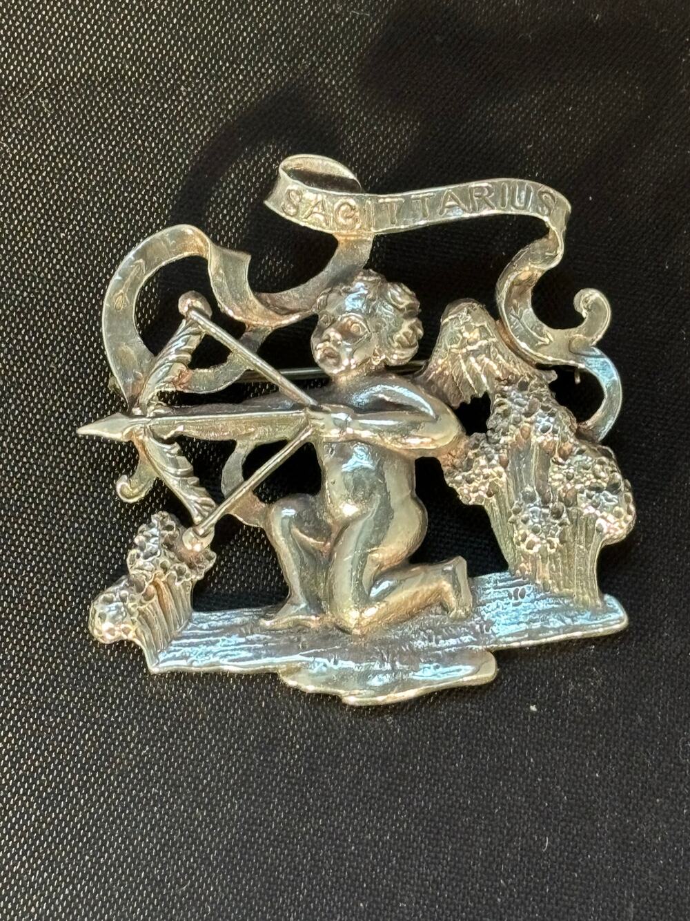 Vintage Sterling Silver Cini Cherub Cupid Sagittarius Brooch Pin